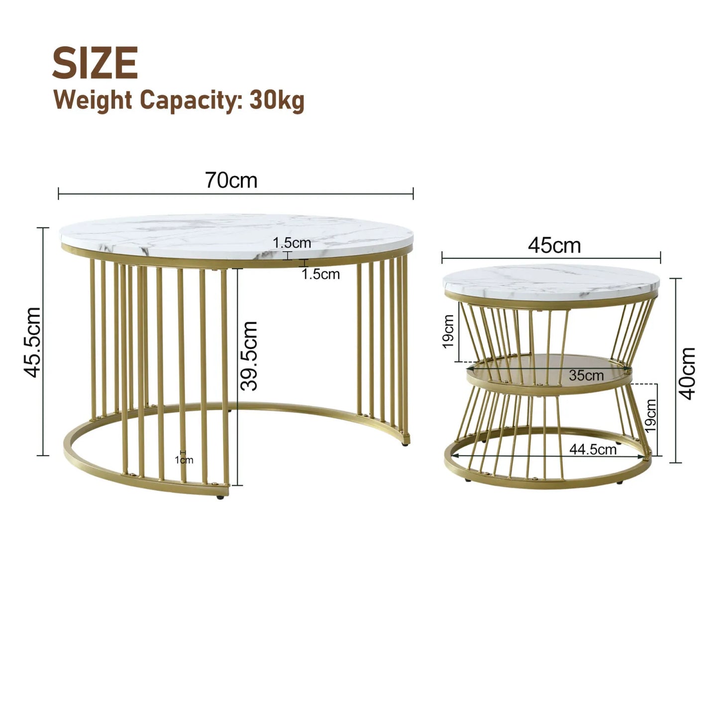 Roshanda 2PCS Nesting Coffee Table Set – Modern Round Sofa Tables