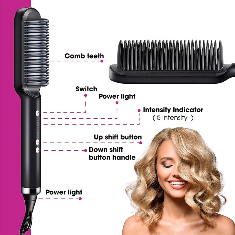 2-in-1 Hair Straightener & Curling Brush (Negative Ion)