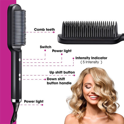 2-in-1 Hair Straightener & Curling Brush (Negative Ion)