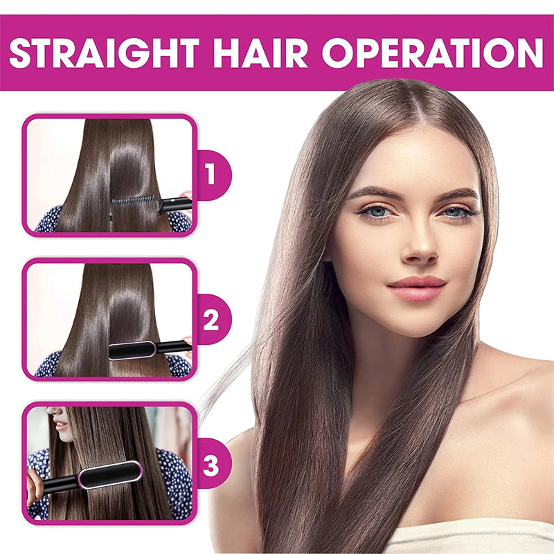 2-in-1 Hair Straightener & Curling Brush (Negative Ion)