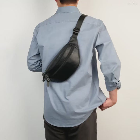 Minimalist Genuine Leather Waist Bag – Vintage Crossbody Chest Pack for Men & Women